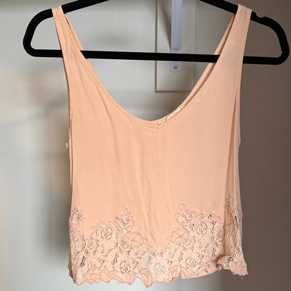 Peach Lace Hem Crop Top